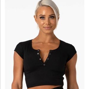 Ryderwear SWM neonude pop button crop tee